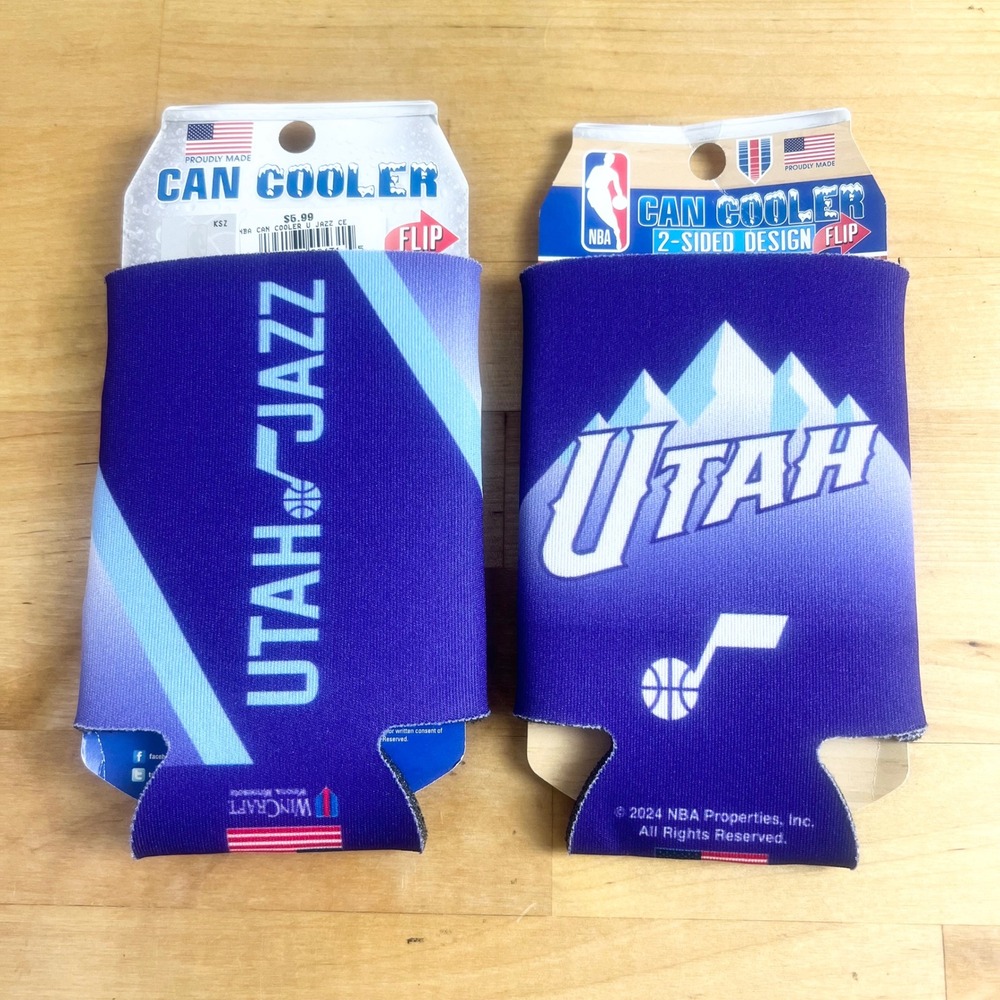 Utah Jazz NBA WinCraft Can Cooler Basketball Purple Mountain Koozie 2-Pack NEW